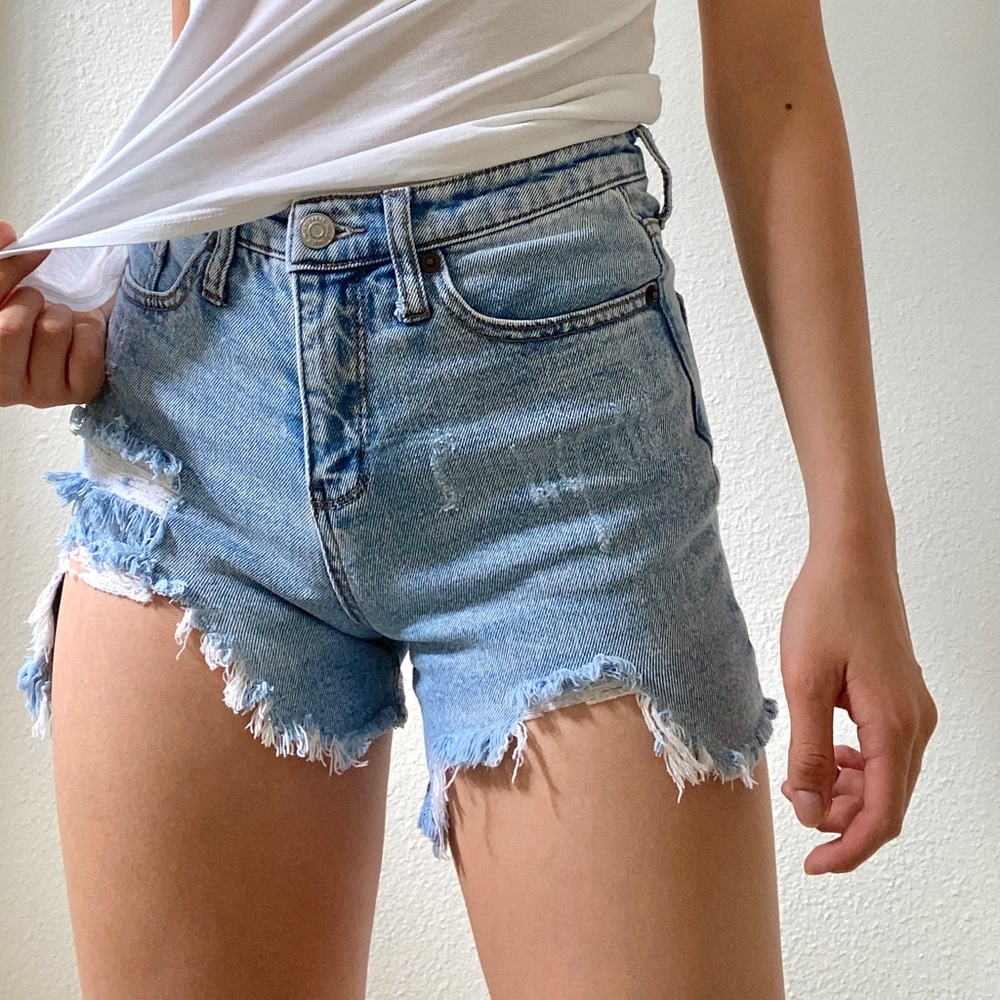 Ripped High-waisted Denim Cut Off Shorts